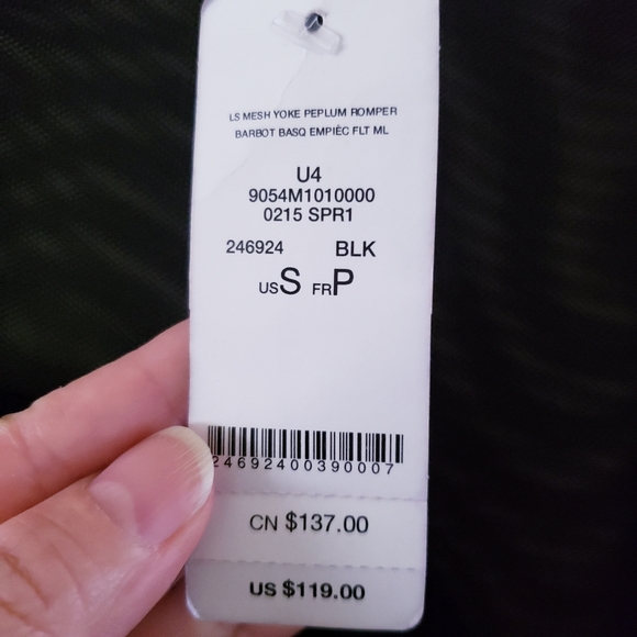 🏷BEBE LS Mesh Yoke Peplum Jumpsuit - NWT S - Picture 5 of 12